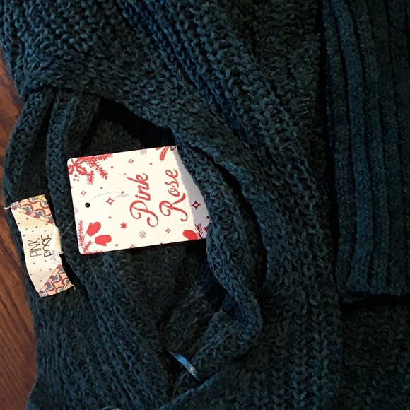 Pink rose polyester sweater new size medium teal green - Picture 3 of 3